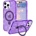 thumbnail image 1 of Meshine Magnetic for iPhone 16 Pro Max Phone Case Sparkly with Ring Stand,[Compatible with MagSafe],Slim Cute Crystal Glitter Shockproof Hard Back Soft Drop Protective Case for Girls Women,Purple, 1 of 6