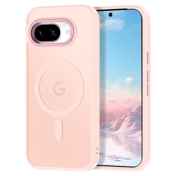 Meshine Phone Case for Google Pixel 9A, [Military-Grade Drop Protection] [Compatible with Mag-Safe] Shockproof Slim Translucent Matte Anti-Slip Women Girls Men Phone Cover,Pink