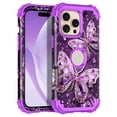 thumbnail image 1 of Meshine Phone Case for iPhone 16 Pro,Butterfly Glow in The Dark Three Layer Heavy Duty Shockproof Full Body Protection Hard Plastic Bumper+Soft Silicone Protective Case,Light Purple, 1 of 5