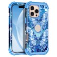 thumbnail image 1 of Meshine Phone Case for iPhone 16 Pro,Butterfly Glow in The Dark Three Layer Heavy Duty Shockproof Full Body Protection Hard Plastic Bumper+Soft Silicone Protective Case,Light Blue, 1 of 5