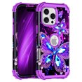 thumbnail image 1 of Meshine Phone Case for iPhone 16 Pro,Butterfly Glow in The Dark Three Layer Heavy Duty Shockproof Full Body Protection Hard Plastic Bumper+Soft Silicone Protective Case,Deep Purple, 1 of 8