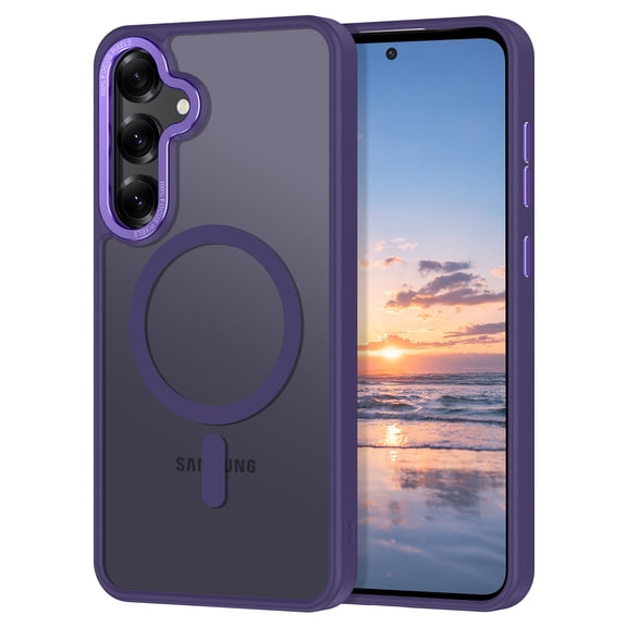 Meshine for Samsung Galaxy S25 Case,[Compatible with Magsafe] [Camera Protection] Military-Grade Dropproof Translucent Hard Back with Soft Edge Slim Thin Shockproof Magnetic Case,Purple