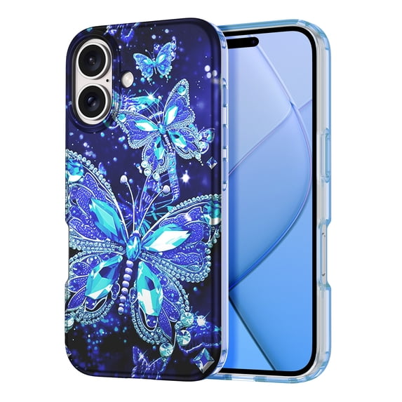 Meshine for iPhone 16 Case,Glow in The Dark Butterfly Slim Fit Protective Anti Scratch Phone Cover for Women Girls,Blue