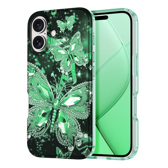 Meshine for iPhone 16 Case,Glow in The Dark Butterfly Slim Fit Protective Anti Scratch Phone Cover for Women Girls,Green