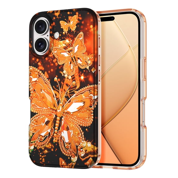 Meshine for iPhone 16 Case,Glow in The Dark Butterfly Slim Fit Protective Anti Scratch Phone Cover for Women Girls,Orange