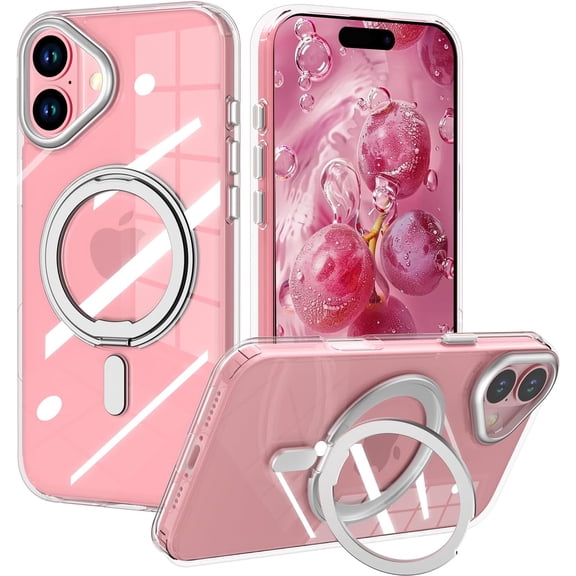 Meshine for iPhone 16 Plus Case with 360° Rotatable Ring Stand Slim Shockproof Protective Cover Compatible with MagSafe Clear