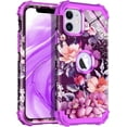 thumbnail image 1 of Meshine for iPhone 11 Case,Three Layer Heavy Duty Shockproof Protection Hard Plastic Bumper +Soft Silicone Rubber Protective Case for Apple iPhone 11 6.1 inch,Deep Purple Flower, 1 of 6