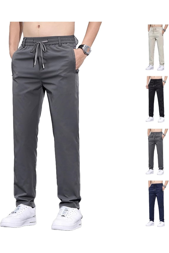 Meshirons Ice Silk Mesh Panel Casual Pants, Comfort for Man Over 55, Stretch Breathable Quick Drying Pant with Pockets