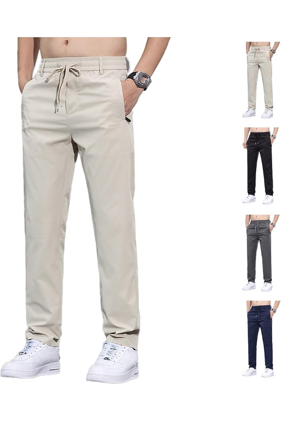 Ice Silk Mesh Panel Casual Pants, Comfort for Man Over 55, Stretch Breathable Quick Drying Pant with Pockets