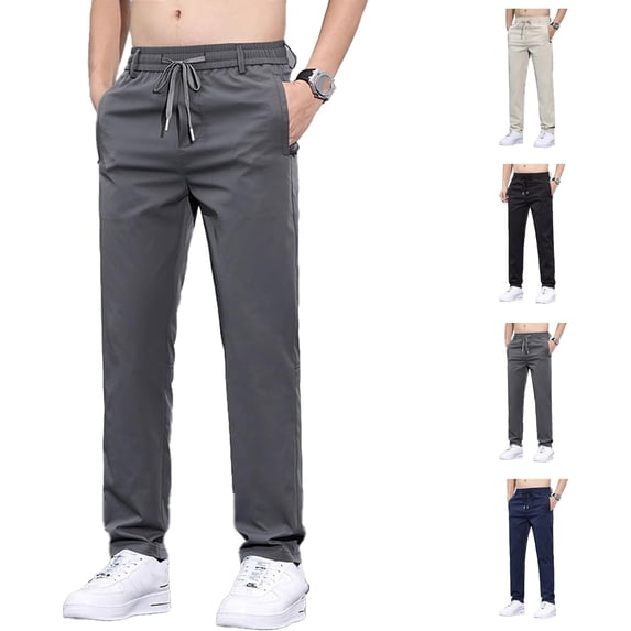 Ice Silk Mesh Panel Casual Pants, Comfort for Man Over 55, Stretch Breathable Quick Drying Pant with Pockets