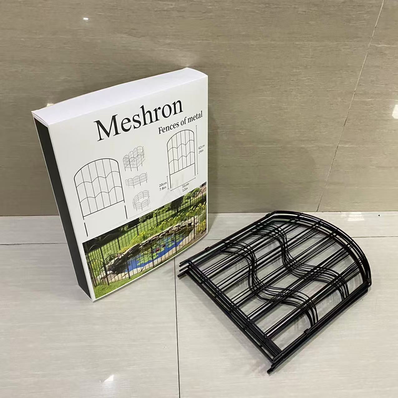 Meshron Fences of metal,Decorative Garden Fence, Outdoor Garden Metal Fencing with 2 Gates, Animal Barrier for Dog,  Black