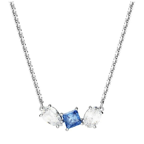 Mesmera Necklace Rhodium-Plated Metal & Blue and White Crystals, Length 38 to 45 cm - 5668276