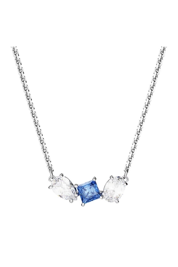 Mesmera Necklace Rhodium-Plated Metal & Blue and White Crystals, Length 38 to 45 cm - 5668276