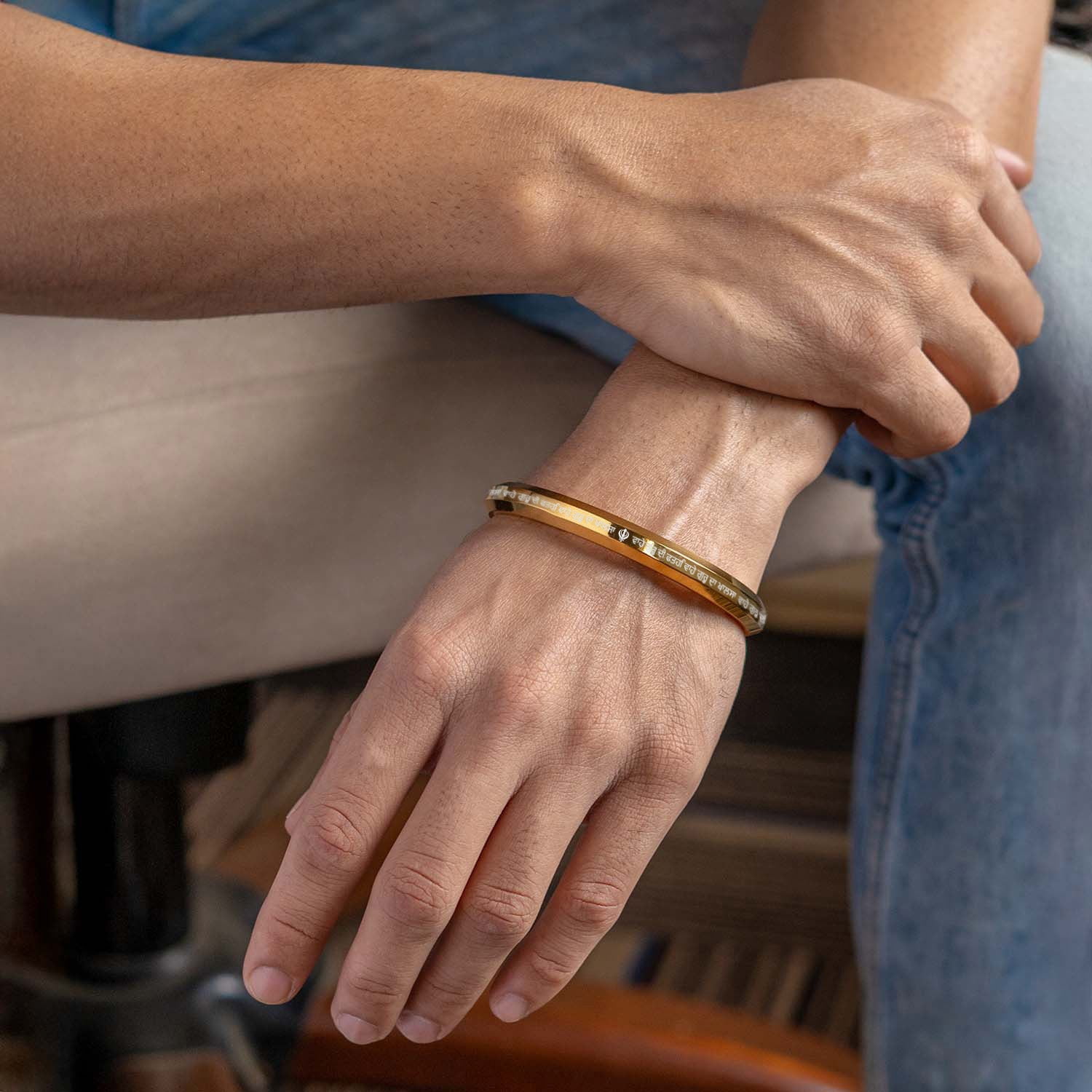 Mesmerize Gold Waheguru Ji Da Khalsa MicroCarved Punjabi Kada