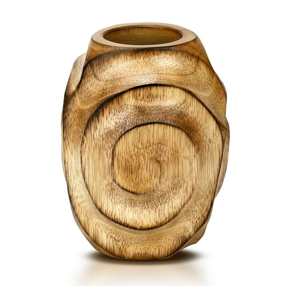 Mesmerizing Brown Hand Carved Etched Spiral Mango Tree Wood Dry Vase