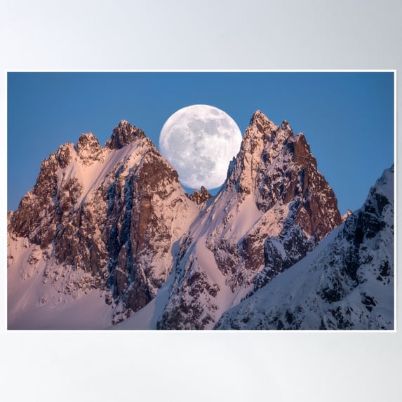 Mesmerizing Moon On Mountain Landscape Design: Add A Touch Of Enchantment To Your Space Poster Wall Art, Modern Wall Decor, 12x18 UNFRAMED