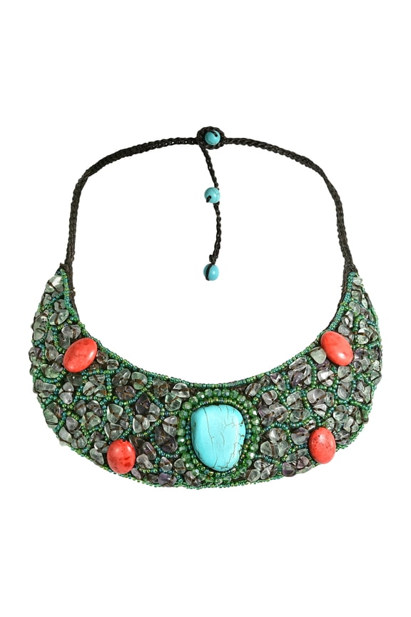 Mesmerizing Turquoise and Coral Embellished Handmade Necklace
