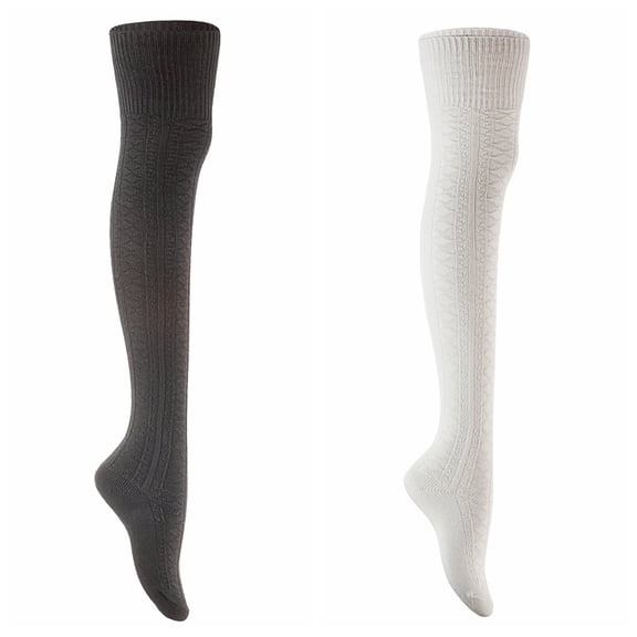 Meso Big Girl's Women's 2 Pairs Awesome Thigh High Cotton Socks, Comfortable, Soft and Super Durable M1025 6-9 2p-11 Black+Cream
