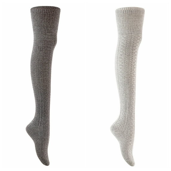 Meso Big Girl's Women's 2 Pairs Awesome Thigh High Cotton Socks, Comfortable, Soft and Super Durable M1025 6-9 2p-13 Dark Grey+Grey