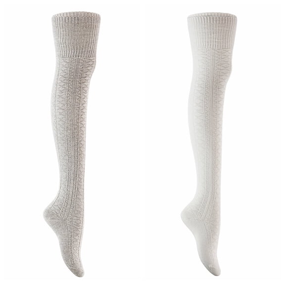 Meso Big Girl's Women's 2 Pairs Awesome Thigh High Cotton Socks, Comfortable, Soft and Super Durable M1025 6-9 2p-17 Cream Grey