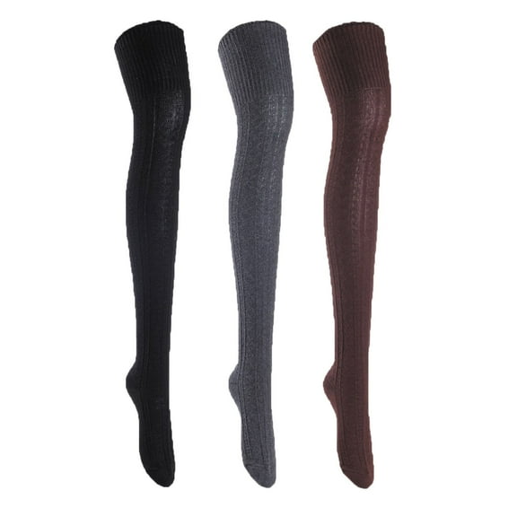 Meso Big Girl's Women's 3 Pairs Awesome Thigh High Cotton Socks, Comfortable, Soft and Super Durable Size 6-9 M1025-07 Coffee, Dark Grey, Black