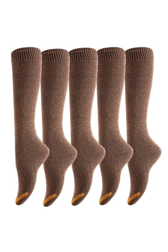 Big Girl's Women's 5 Pairs Splendid Knee High Cotton Socks, Strong yet Soft, Cozy and Stylish Size 6-9 M158212 Coffee