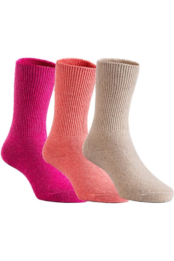 Children's 3 Pairs All-Season Cozy, Stretchy & Substantial Multi-Colored Wool Blend Crew Socks Plain Size 0M-1Y Rose, Orange, Beige