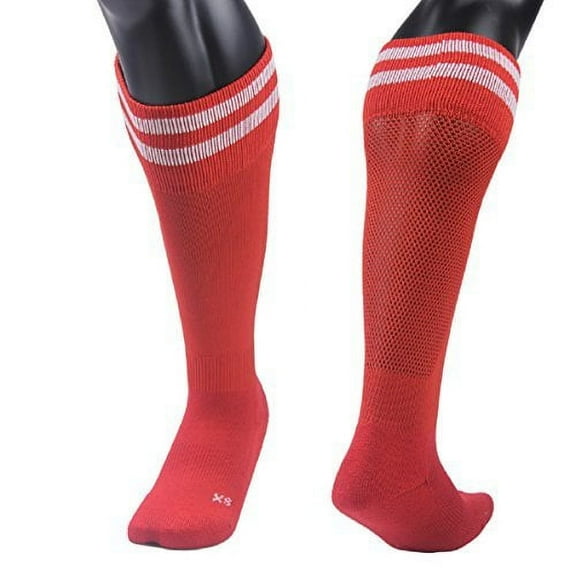 Meso Girls' 2 Pairs Knee High Sports Socks for Baseball/Soccer/Lacrosse XS(Red)
