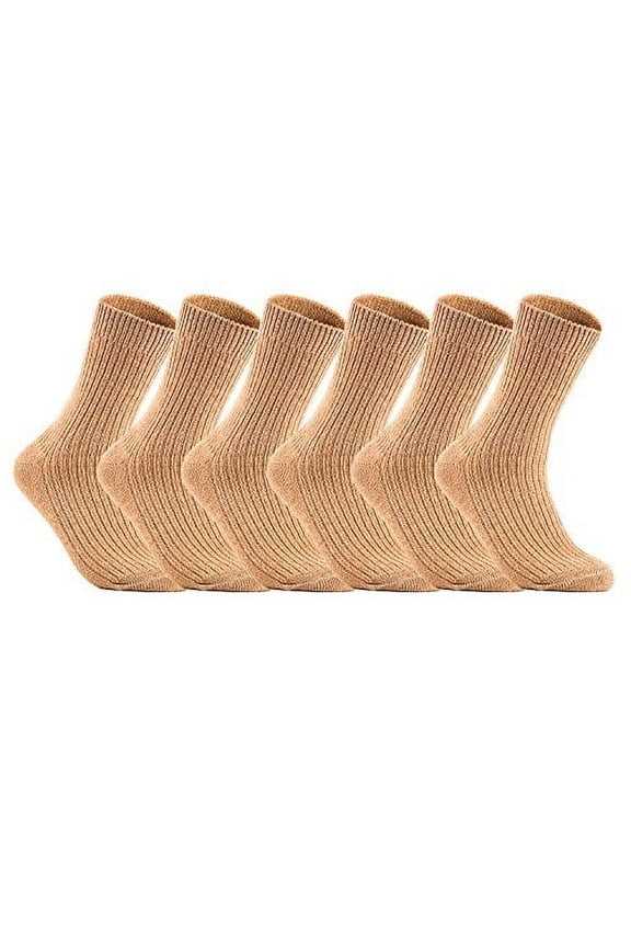Men's 6 Pairs Wool Knitted Socks One Size 9-11 Beige