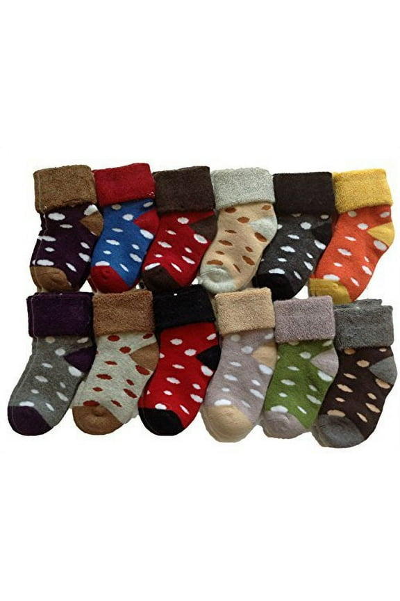 Unisex Baby Toddler 6 Pairs Pack Wool Blend Socks Dots Boy 0Y-1Y Random Color