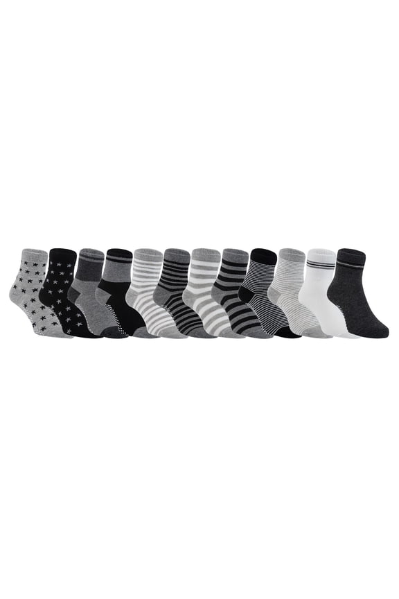 Unisex Children 12 Pairs Pack Non-Skid Non-Slip Cotton Socks 1Y-3Y