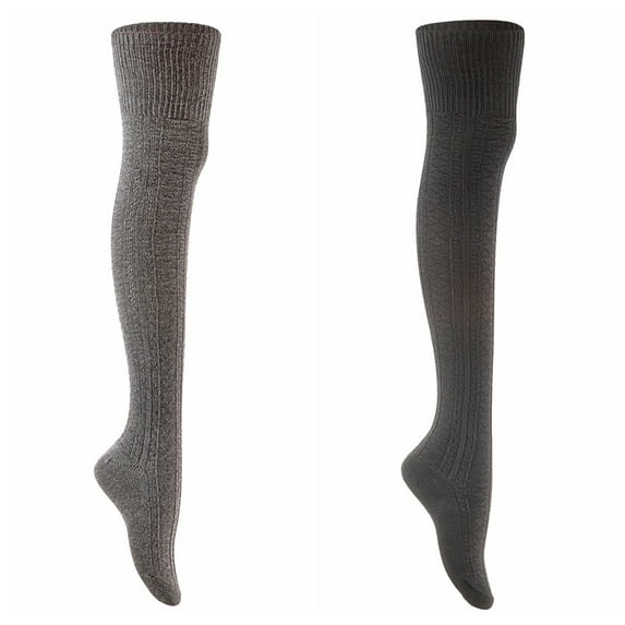 Meso Women's 2 Pairs Awesome Thigh High Cotton Socks, Comfortable, Soft and Super Durable M1025 6-9 2p12 Black+Dark Grey