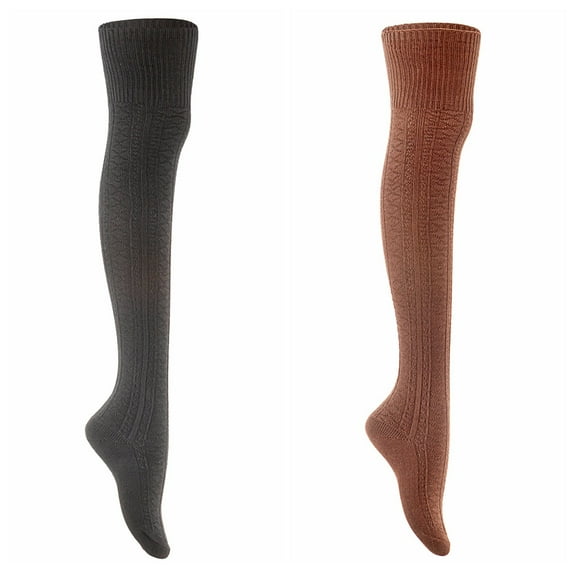 Meso Women's 2 Pairs Awesome Thigh High Cotton Socks, Comfortable, Soft and Super Durable M1025 6-9 2p15 Black+Coffee
