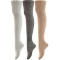 thumbnail image 1 of Meso Women's 3 Pairs Awesome Thigh High Cotton Socks, Comfortable, Soft and Super Durable Size 6-9 M1025-01 Grey, Dark Grey, Beige, 1 of 8