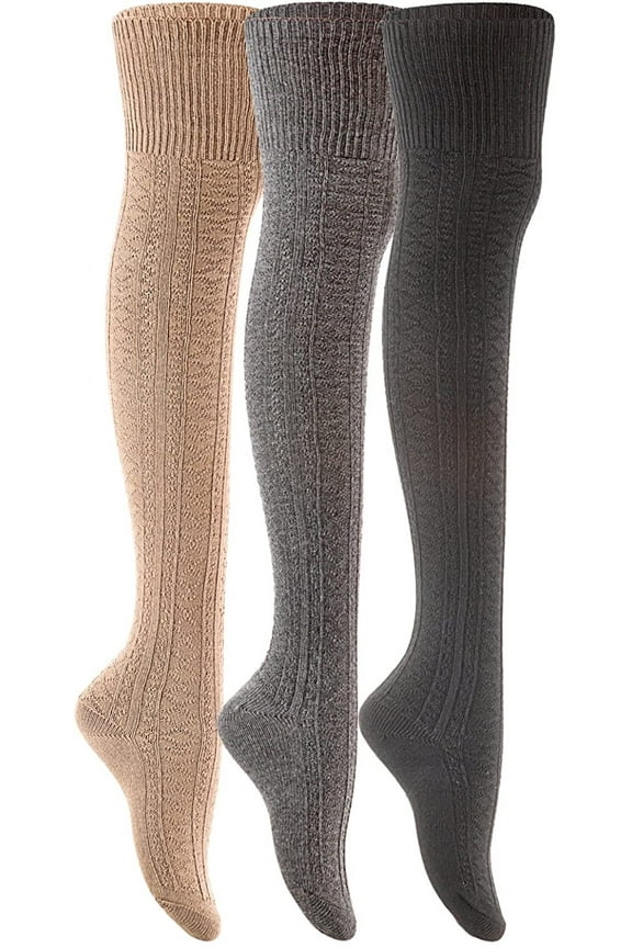 Meso Women's 3 Pairs Over Knee High Thigh High Cotton Socks JMYP1025-2 Size 6-9(Random Color)