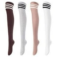 thumbnail image 1 of Meso Women's 4 Pairs Awesome Thigh High Cotton Socks, Comfortable, Soft and Super Durable Size 6-9 M1022 (Coffee,Grey, Khaki, White) 4c4, 1 of 4