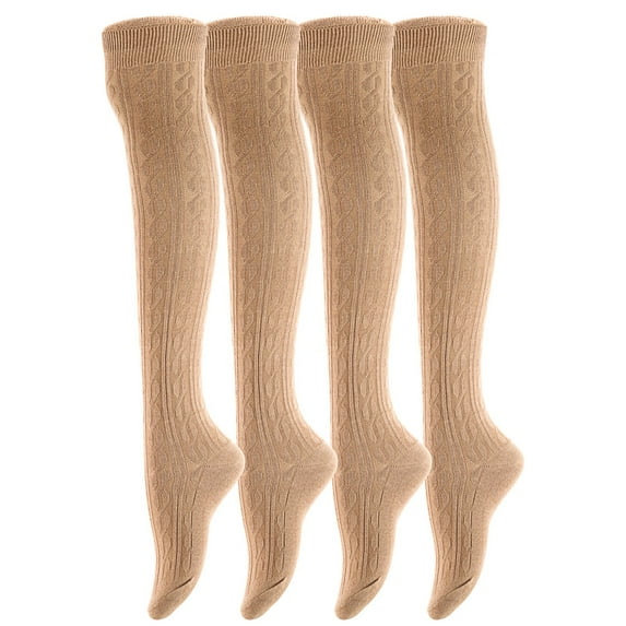 Meso Women's 4 Pairs Over Knee High Cotton Socks Size 6-9 JMYP1024 Beige