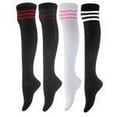 thumbnail image 1 of Meso Women's 4 Pairs Pack Truly Beautiful Knee-High Cotton Socks. Soft, Comfortable and Durable Size 6-9 RX02 Red, Purple, Pink, White Stripe, 1 of 4