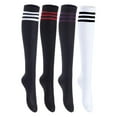 thumbnail image 1 of Meso Women's 4 Pairs Pack Truly Beautiful Knee-High Cotton Socks. Soft, Comfortable and Durable Size 6-9 RX02 White, Red, Purple, Black Stripe, 1 of 4