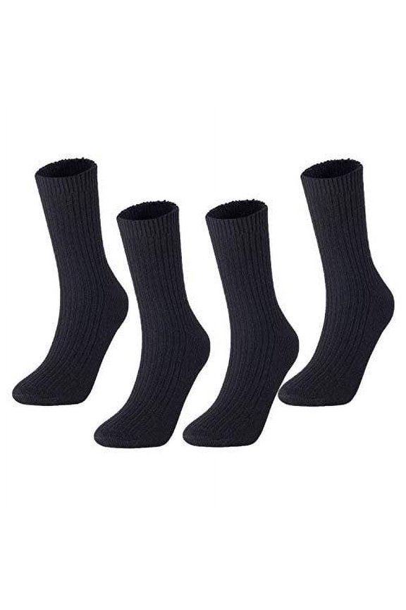 Women's Big Girl's 4 Pairs Comfortable Gorgeous Durable & Breathable Wool Crew Socks for Daily Use FS03 Medium Black