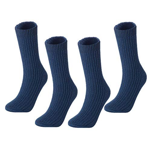 Meso Women's Big Girl's 4 Pairs Comfortable Gorgeous Durable & Breathable Wool Crew Socks for Daily Use FS03 Medium Navy Blue