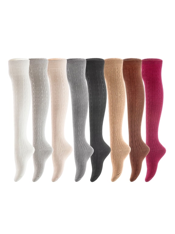 Women's Big Girl's 4 Pairs Splendid Knee High Cotton Socks, Strong, Soft, Cozy, Stylish Suitable for Multiple Activities Size 6-9 M1024 Assorted