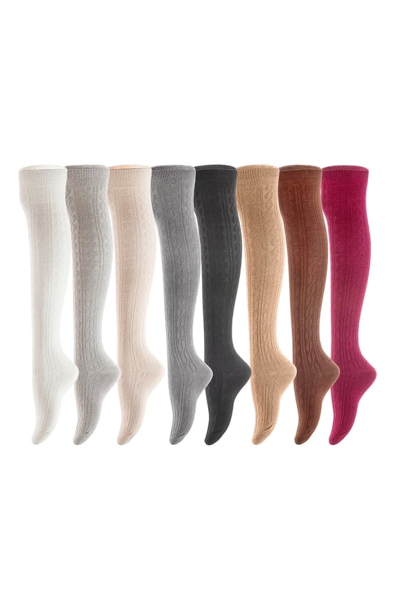 Women's Big Girl's 4 Pairs Splendid Knee High Cotton Socks, Strong, Soft, Cozy, Stylish Suitable for Multiple Activities Size 6-9 M1024 Assorted