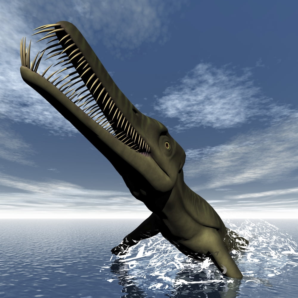 Mesosaurus dinosaur jumping out of the water Canvas Art - Elena DuvernayStocktrek Images (29 x 29)