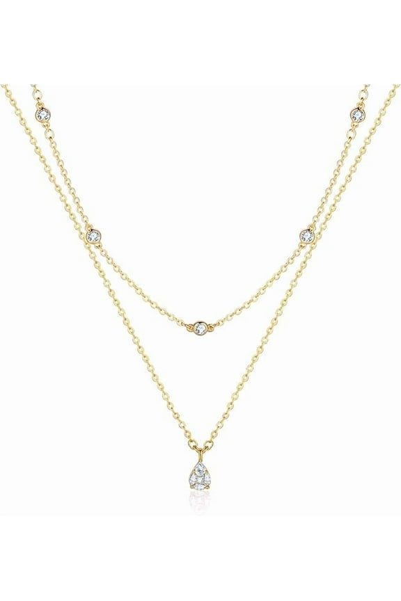Women Diamond Necklace Dainty Gold Necklace 18K Gold Plated Layered Necklaces Tiny Square Teardrop Cross Pendant Necklace