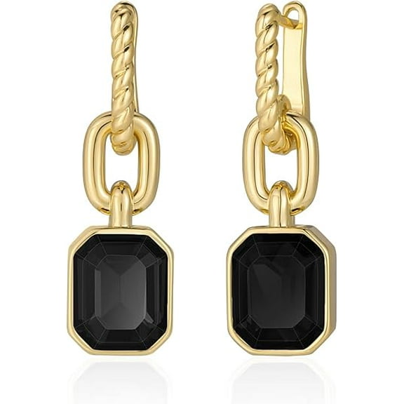 Mesovor Women Gold Crystal Hoop Earrings 18K Gold Plated Hoop Earrings Emerald Black Crystal Dangling Earrings Jewelry Gift