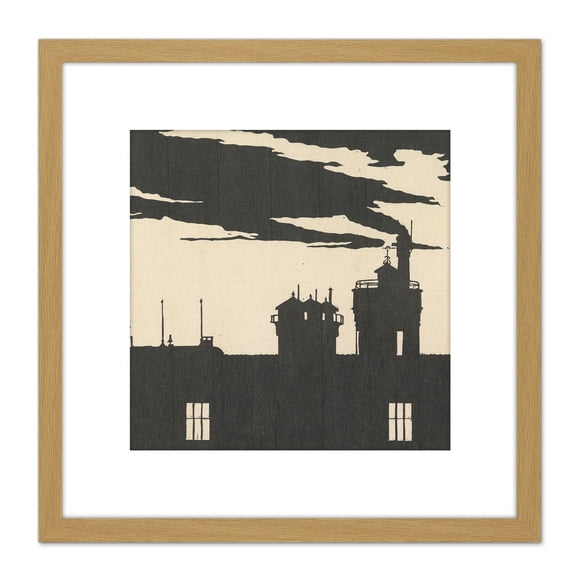 Mesquita Silhouette Gas Plant Amsterdam Cityscape 8X8 Inch Square Wooden Framed Wall Art Print Picture with Mount