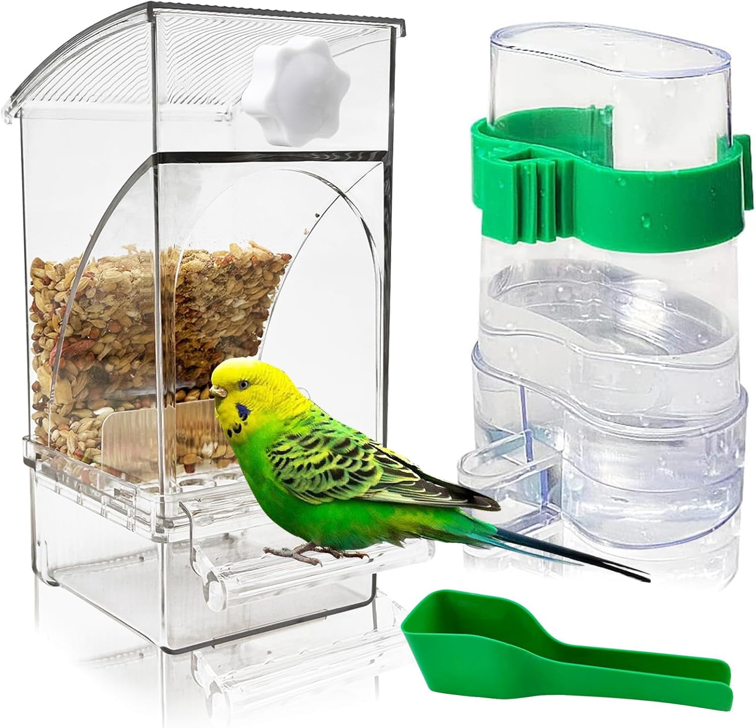 Parrot Conformural Perch With Automatic Feeder Reference: No Mess Bird Feeders Water Dispenser Set Automatic Parakeet Cage