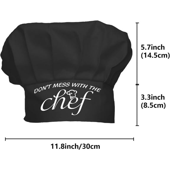 Don't Mess with The Chef Black Chef Hat Adults Adjustable Elastic Baker Kitchen Catering Wear Cooking Hats Custom Cotton Chef Cap for Women Men Grilling Baking BBQ Chef Gift 11.8x9 Inch
