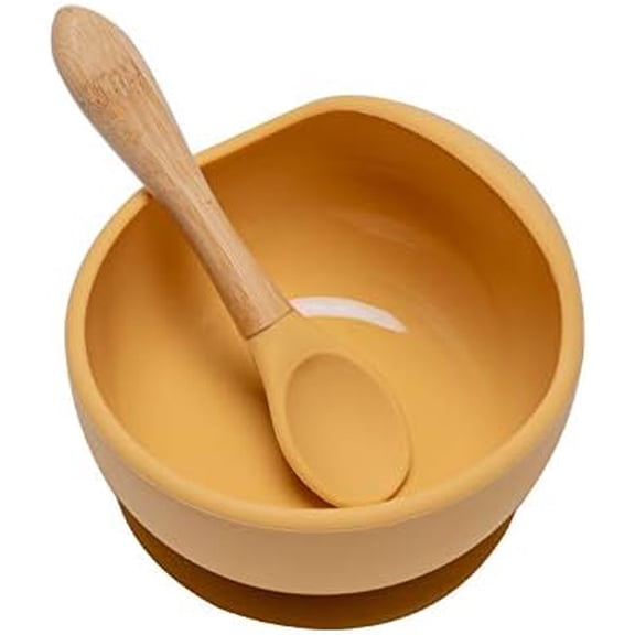 Mess-Free Feeding, Baby Led Weaning Supplies, Safe and Reliable, Food Grade Silicone, Strong Table Suction, Baby Feeding Set, Mustard Color (Dishwasher Safe, High Temperature